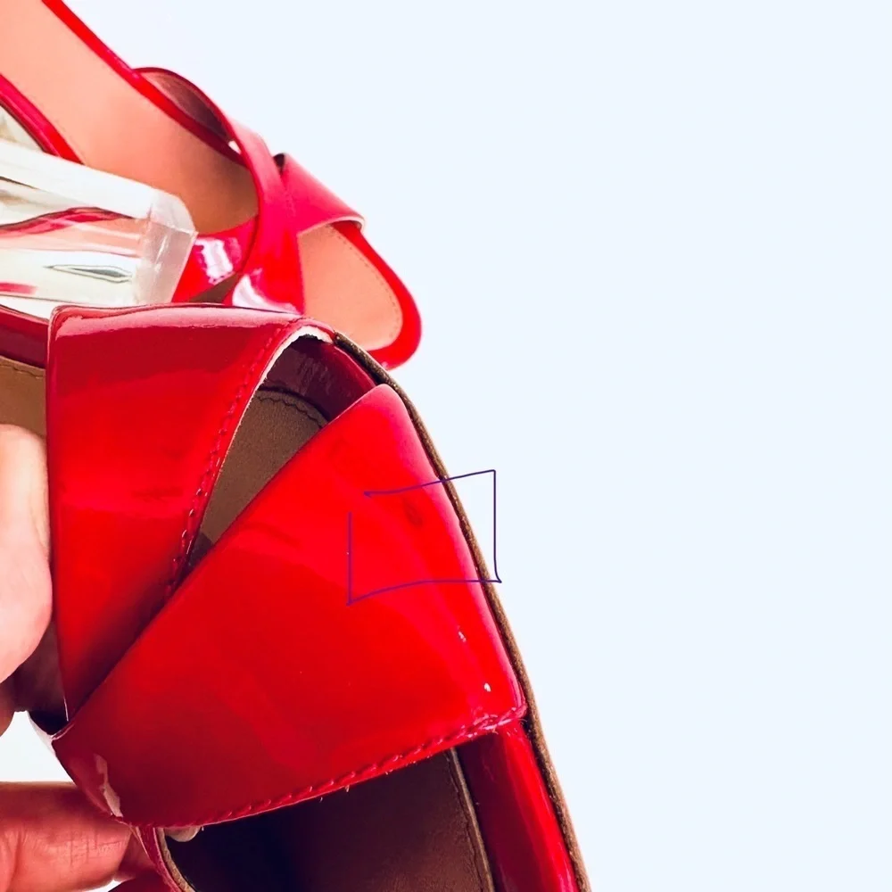 Alaia Red Patent Leather Luxury HTF Sandal w/ Clear-Block Heel Ankle-Strap 37.5 - Picture 9 of 16
